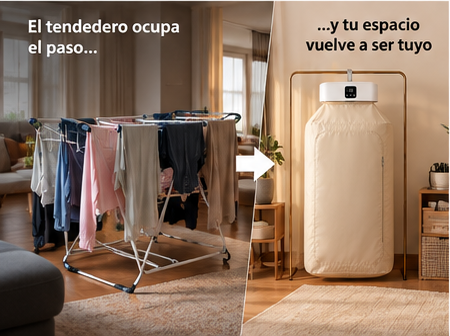 Comparación entre tendedero tradicional y secadora portátil plegable para ahorrar espacio en casa